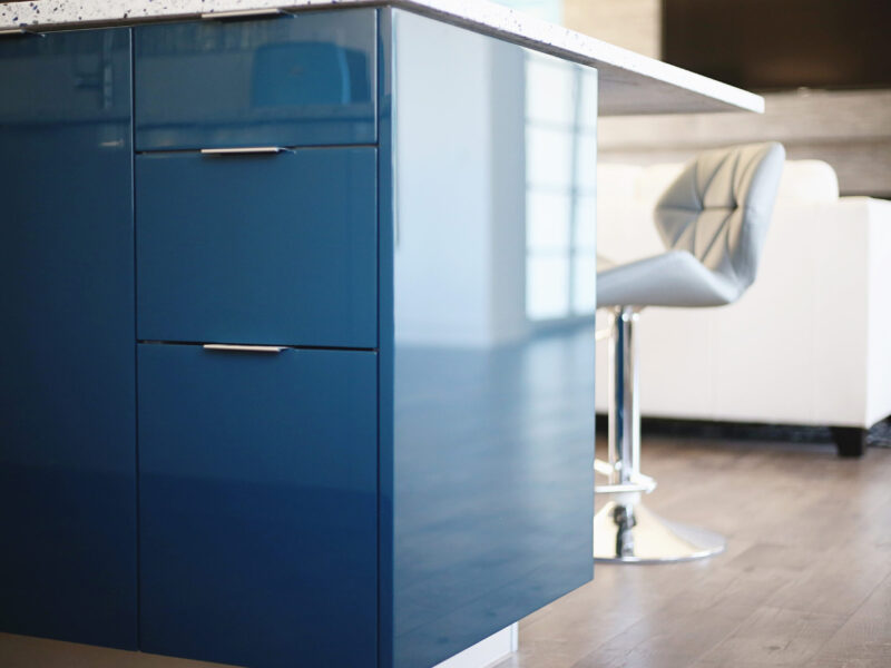 Blue Laminate Island Drawer Storage Wood Flooring White Counter Elite Cabinets Tulsa Kitchen Cabinets
