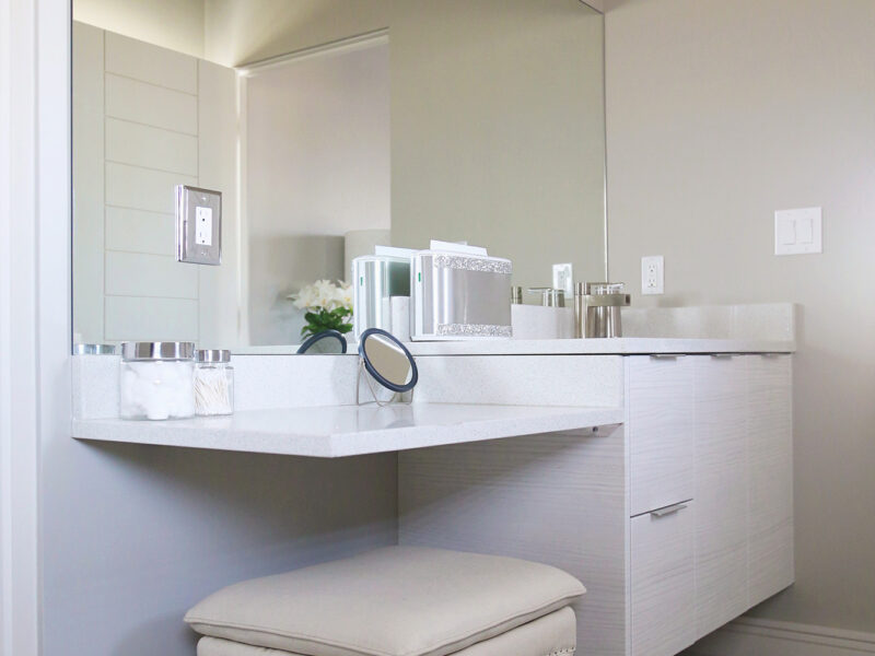 Floating Vanity Cabinet White Counter Seating Space Mirror Wall Sconces Elite Cabinets Tulsa Cabinet Bath Remodel