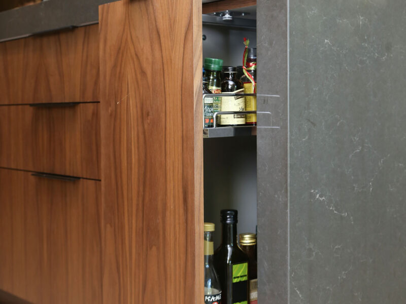 Kitchen Oil Spice Pull Outi Island Waterfall Counter Top Wood Grain Cabinet Elite Cabinets Tulsa Kitchen Remodel
