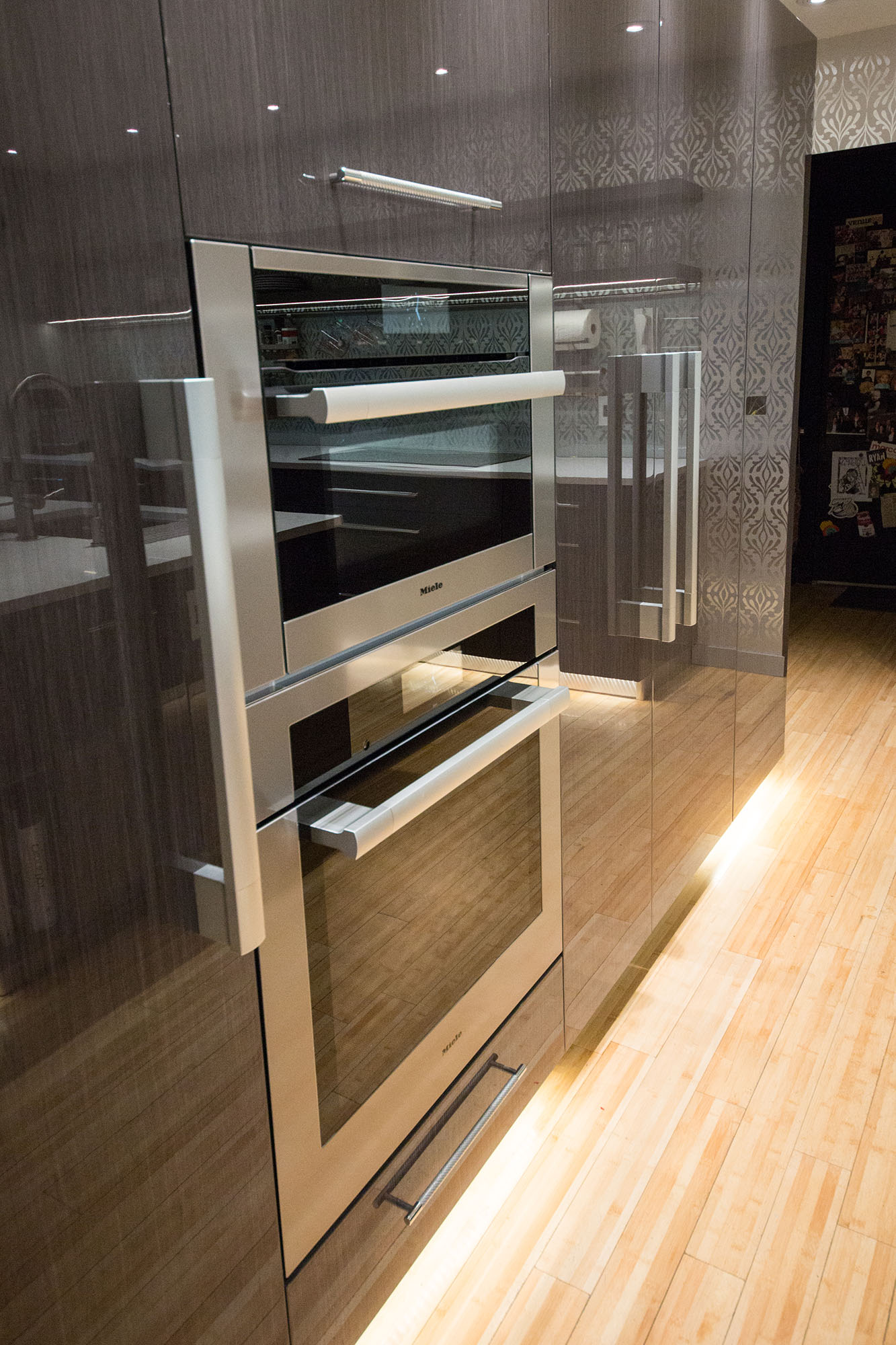 Tall Pantry Storage Ovens Refrigerator Wood Grain Flat European Cabinets Wood Floors Elite Cabinets Tulsa Kitchen Design