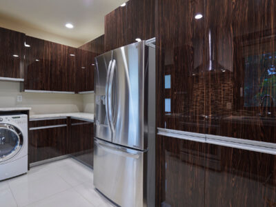 Tall Pantry Storage Refrigerator Laundry Room White Counters Elite Cabinets Tulsa Cabinet Designs