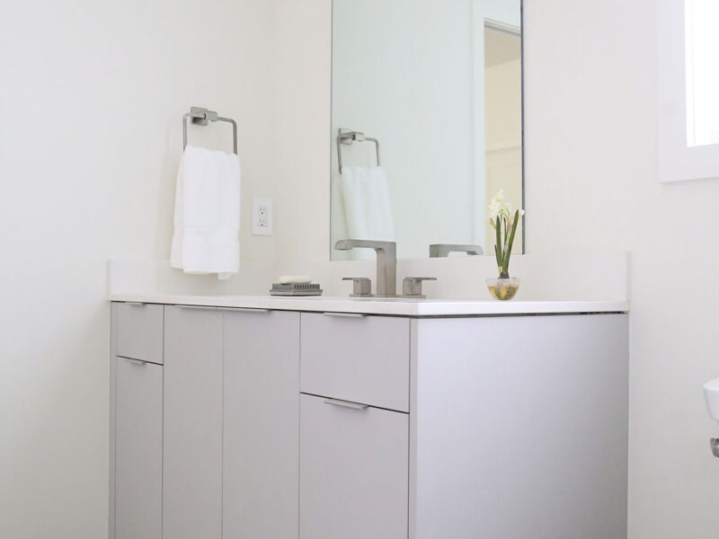 Vanity Gray Cabinet Pullout White Counter Top Mirror Bar Light Elite Cabinets Tulsa Bathroom Design