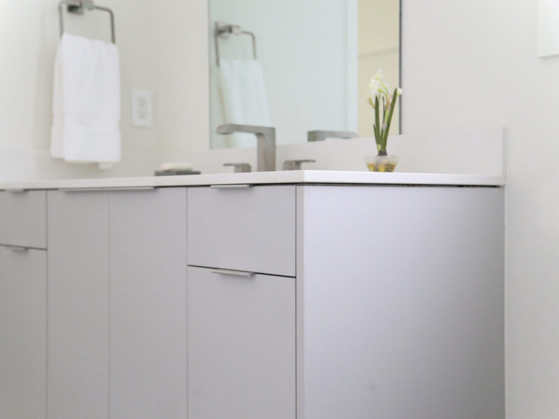 Vanity Storage Gray Cabinet Pullout White Counter Top Mirror Bar Light Elite Cabinets Tulsa Bathroom Design